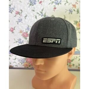 ESPN Gray Wool Blend Flat Brim Snapback Hat Adjustable Baseball Cap Mens OSFM